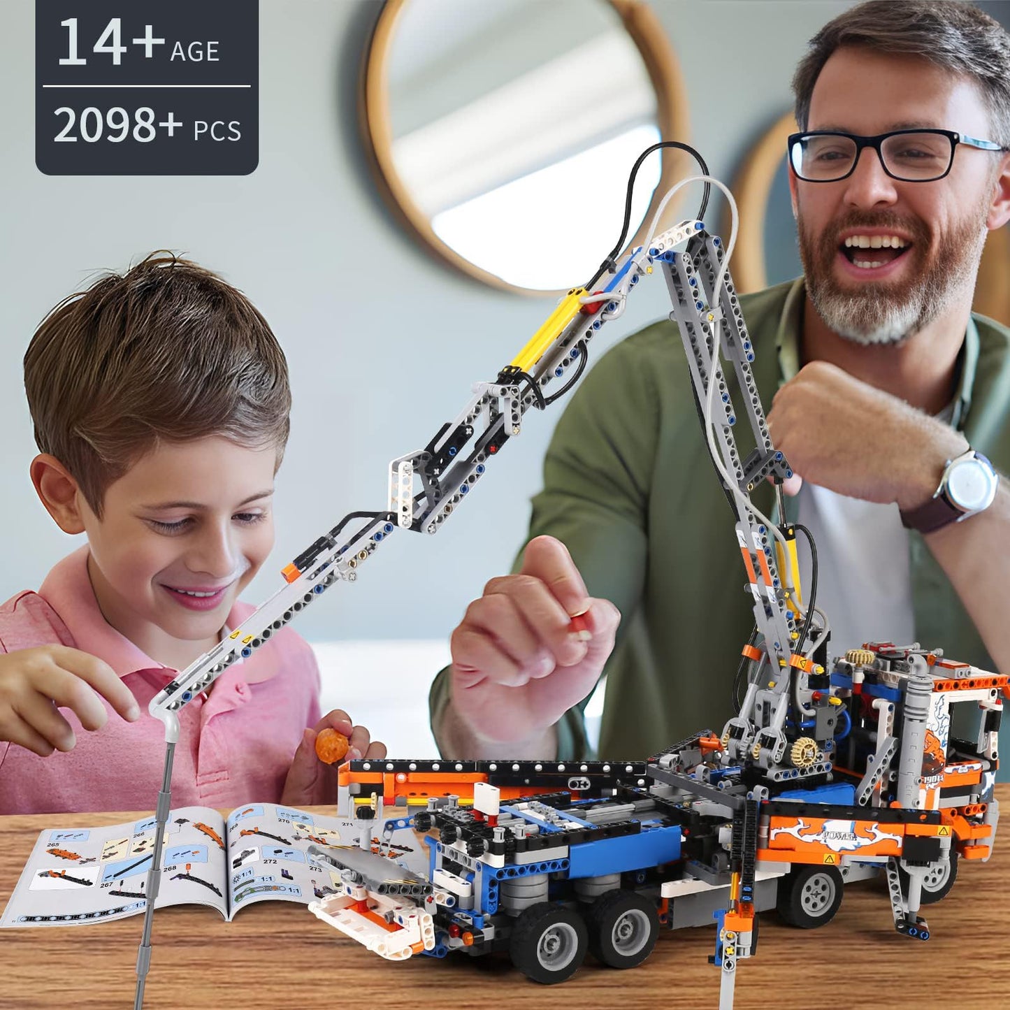 Mould King Concrete Pump Truck Building Set, 2098 Pieces, Red, 21"x5"x8", Plastic Model for Kids Ages 14+