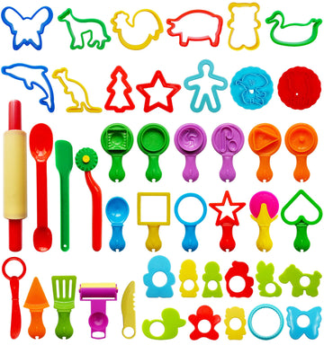 Frimoony Dough Tools Set For Kids, Various Plastic Molds, Assorted Colors, 45 Pieces