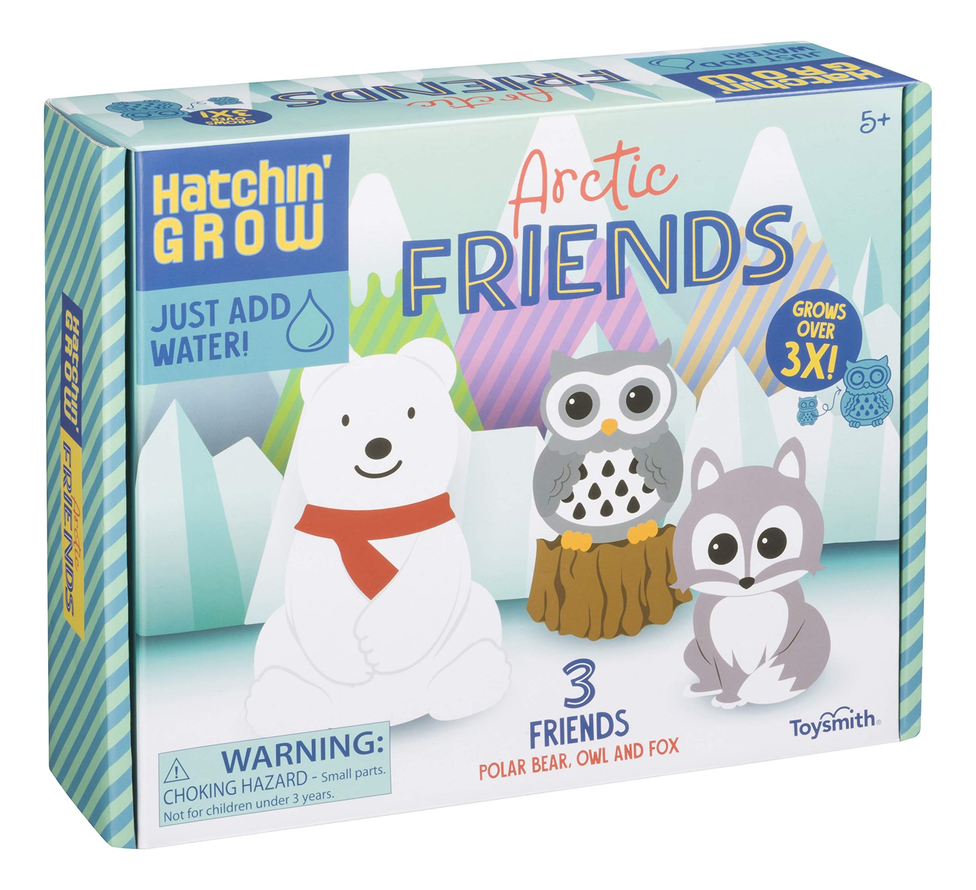 Toysmith Hatchin' Grow Artic Friends Add Water Holiday Winter Toys For Kids - Owl, Fox, Polar Bear, 4 Inches (6927)