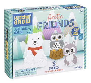 Toysmith Hatchin' Grow Artic Friends Add Water Holiday Winter Toys For Kids - Owl, Fox, Polar Bear, 4 Inches (6927)