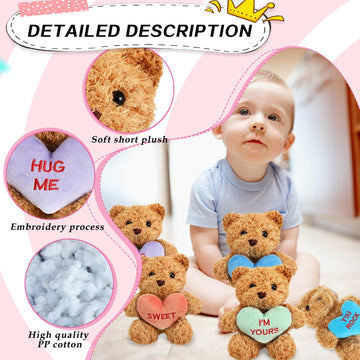 Hanaive 8 Pcs Valentines Day Stuffed Animals Bulk Valentine Plush Animals Toys With Holding Heart Sweet Romantic Anniversary Bir