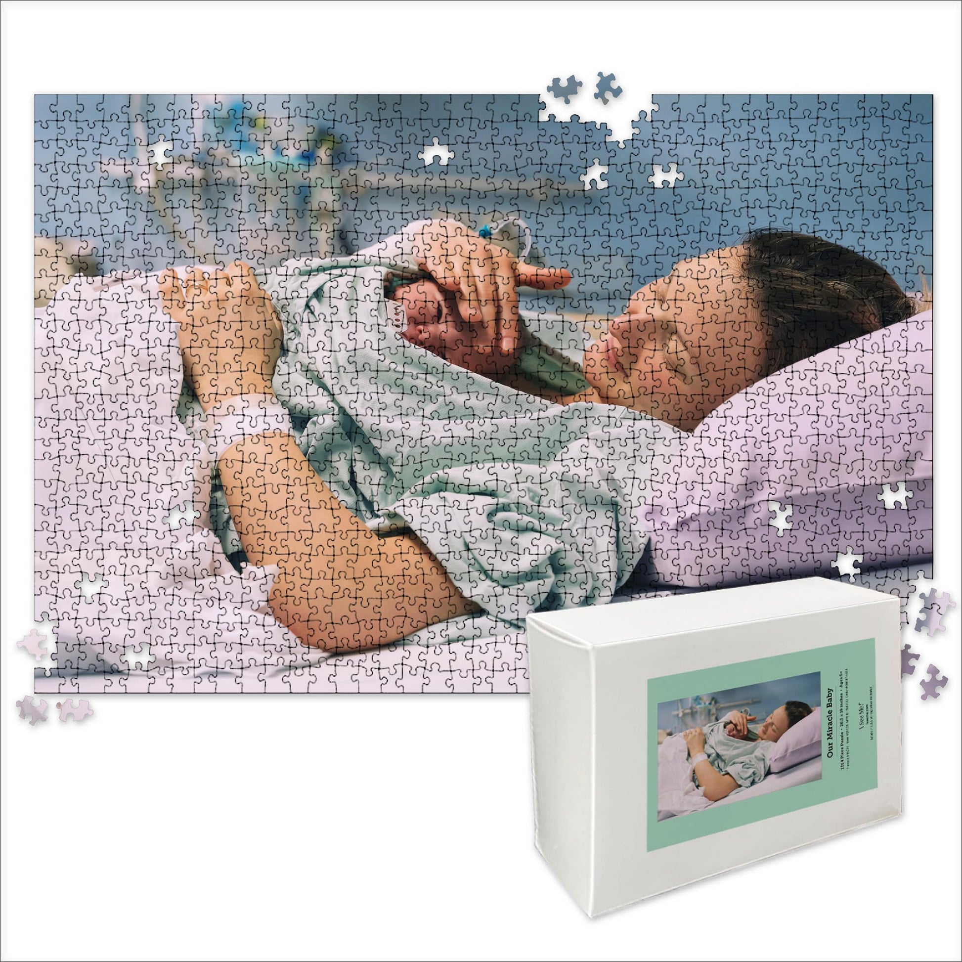 Photo Personalized Puzzle for New Baby | 1000 Piece, Custom Jigsaw Puzzle (Horizontal/Landscape) | 30 x 20 | I See Me!