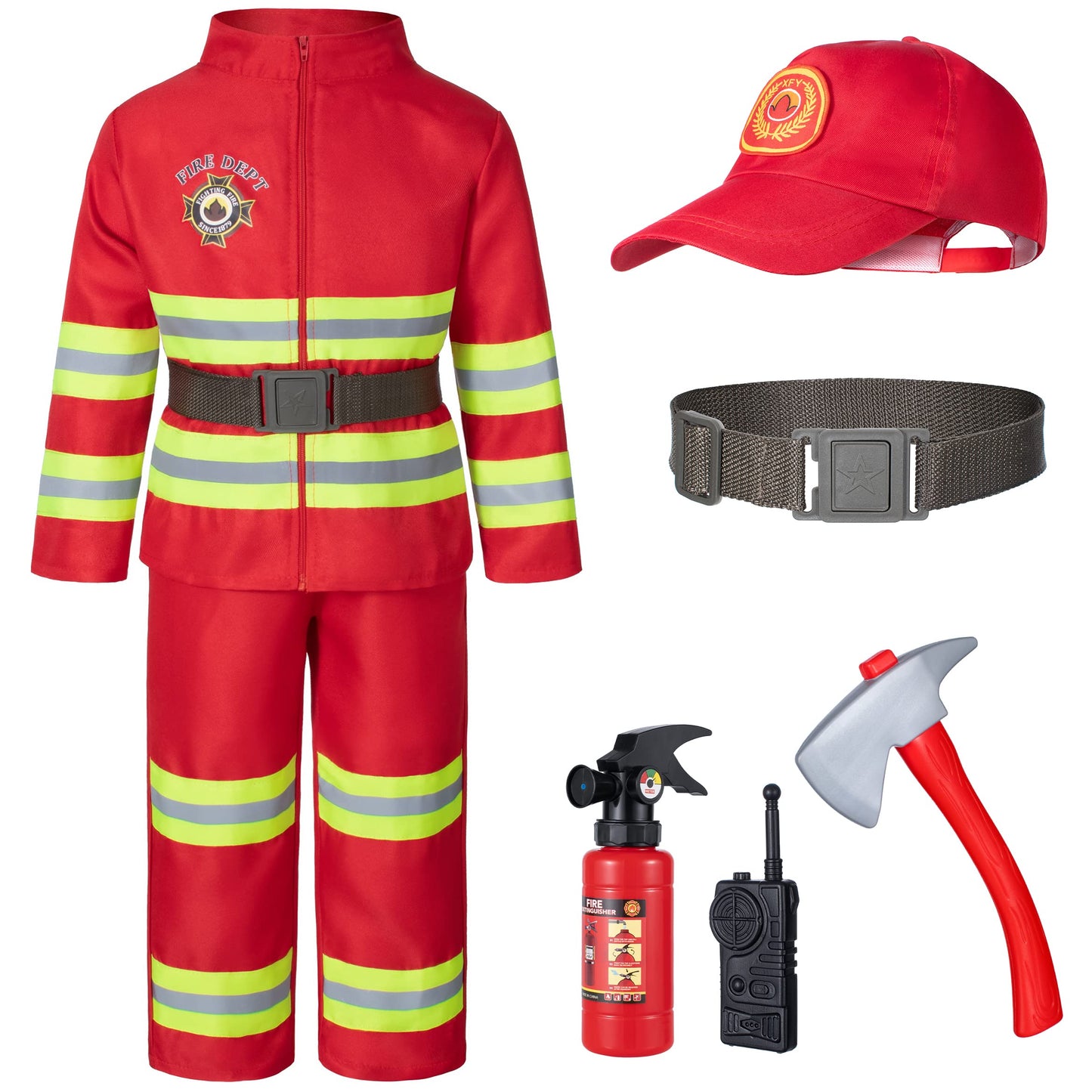 Child Fire Fighter Chief Role Costume Red for Kids(140cm 8-9 Years)