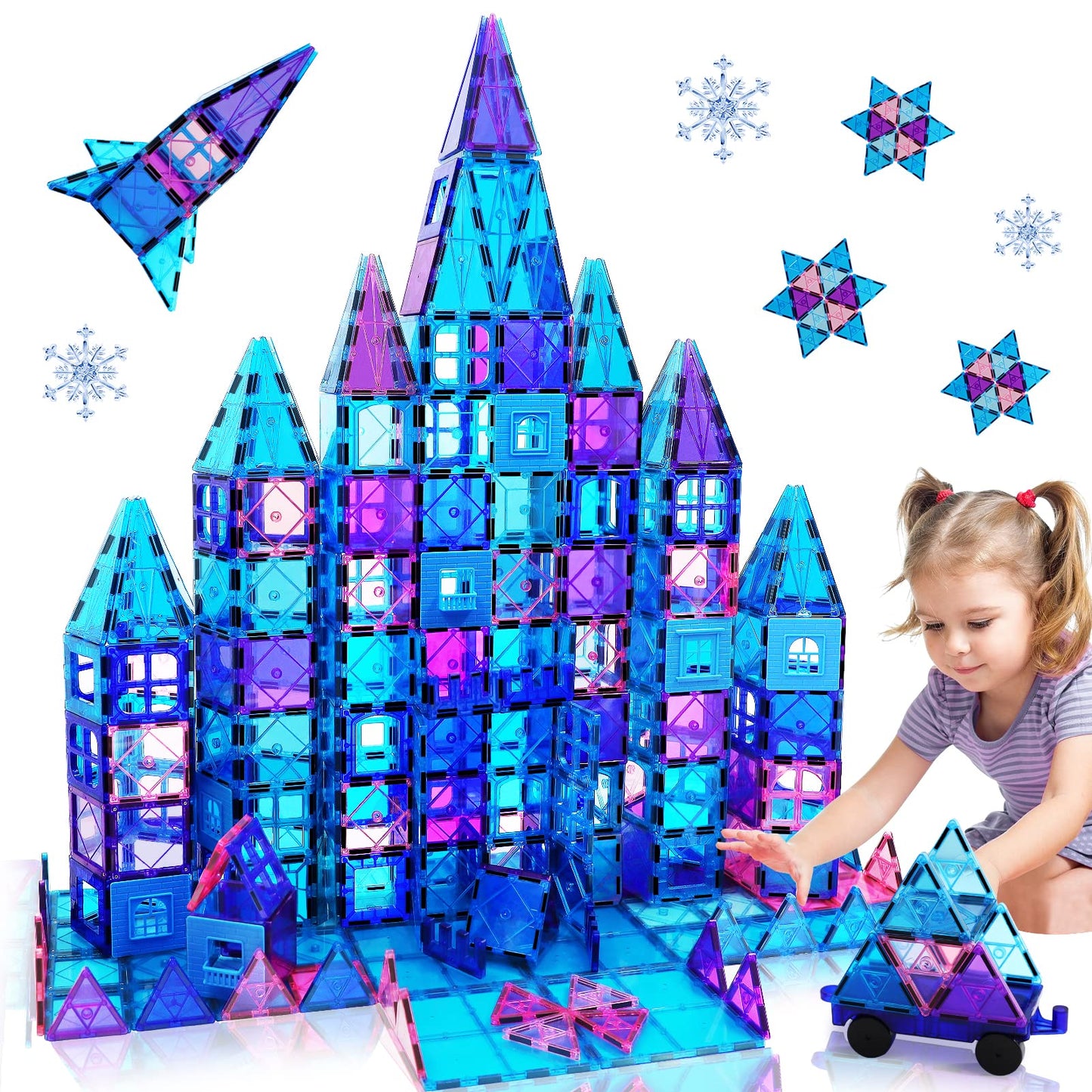 NVHH Magnetic Tiles Kids Toys for 3 4 5 6 7 8+ Year Old Boys Girls 3D Castle Princess Magnetic Building Blocks Educational Toddl
