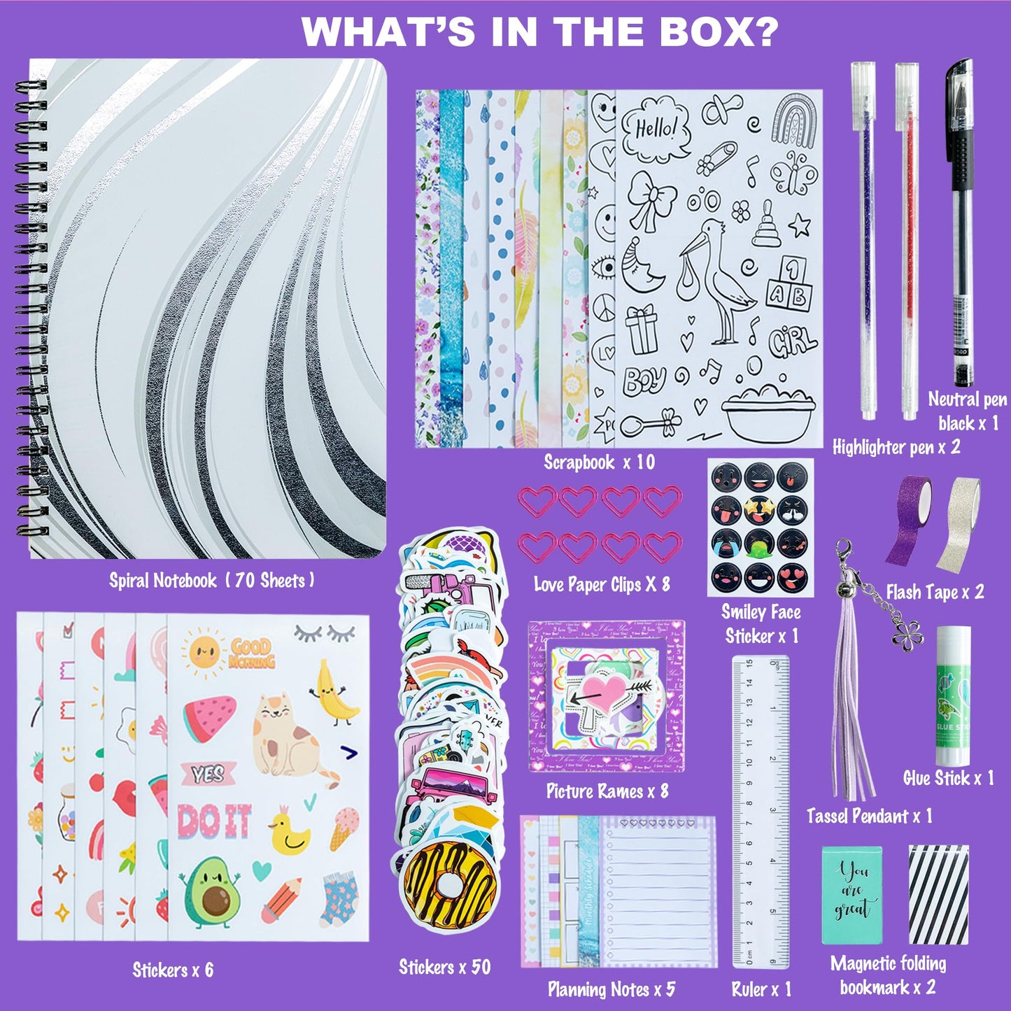 HoomTop Journal Kit for Girls Ages 8-12 2 Pack Scrapbook Diary Birthday Gifts Notebook Stationary Set