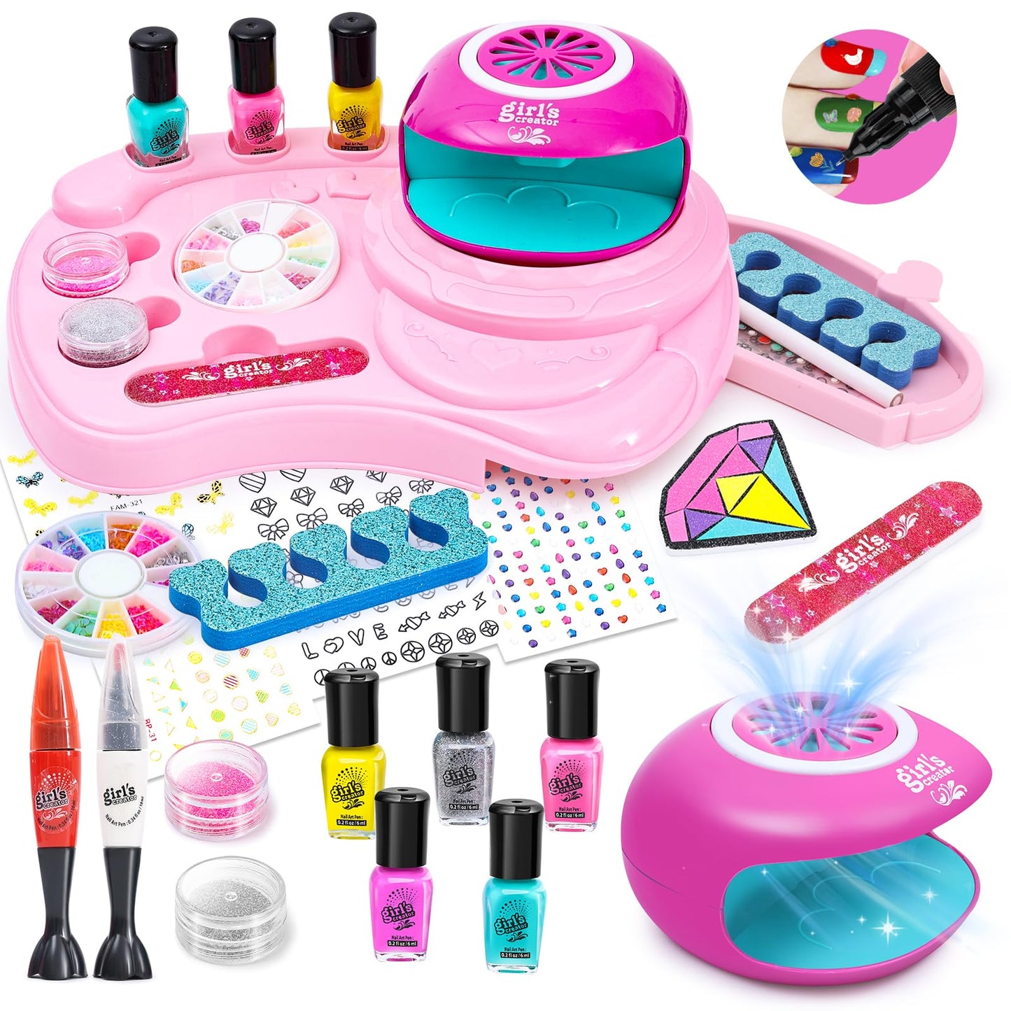 Yoloflix Nail Polish Kit for Girls, Purple Nail Art Salon Set with Dryer, Ages 6-12, Perfect for Birthday and Spa Party Favors