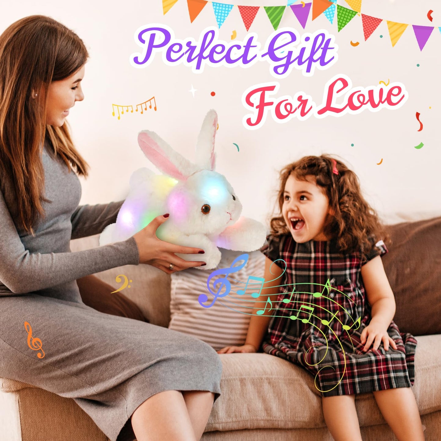 SpecialYou Light up Music Plush Bunny Rabbit Stuffed Animal Rabbit Plushie Toy Glow in The Dark Bedtime Companion Easter Bunny G