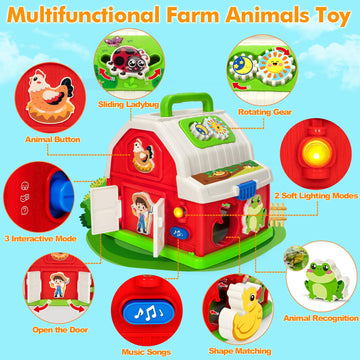 Montessori Toddler Toys for 1 2 3 Year Old Boys Girls, Musical Farm Animals Barn Toy with Sound & Light, Learning Toys for Toddl