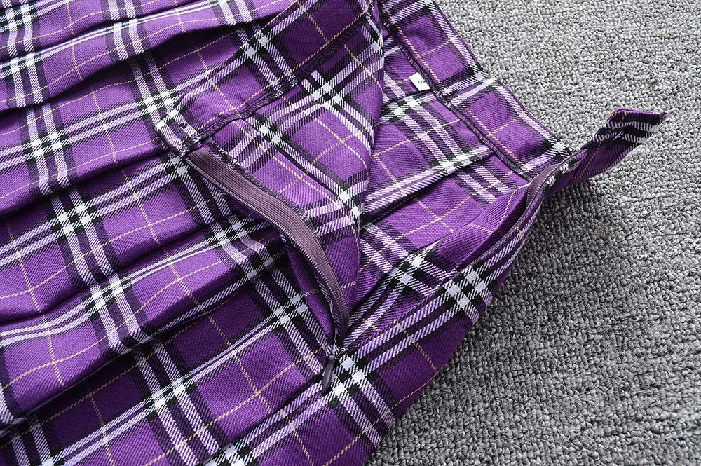 Beautifulfashionlife Girl'S High Waist Pleated Mini Skater Skirt Cosplay Costumes Skirts (M, Purple Mixed White)