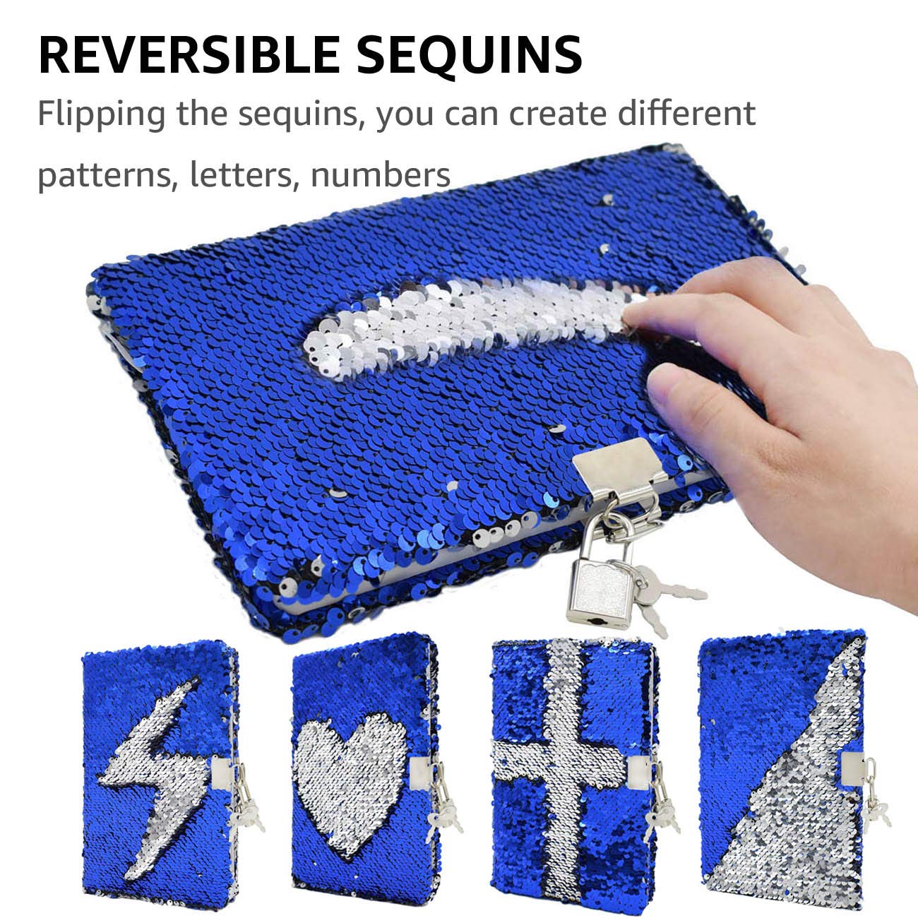 Vipbuy Magic Reversible Sequin Notebook Diary Lined Travel Journal With Lock And Key For Kids Girls, Size A5 (8.5” X 5.5”), 78 Sheets (Blue To Silver)