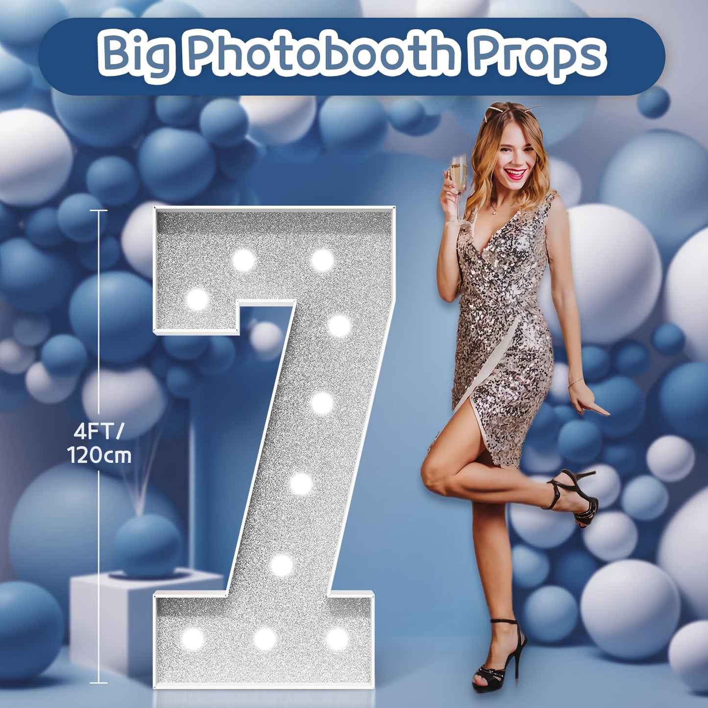 Imprsv Marquee Numbers Silver Birthday Decorations: Large 4 Feet Tall Light Up Numbers 75Th 70Th Party Decor Big Mosaic Cardboar