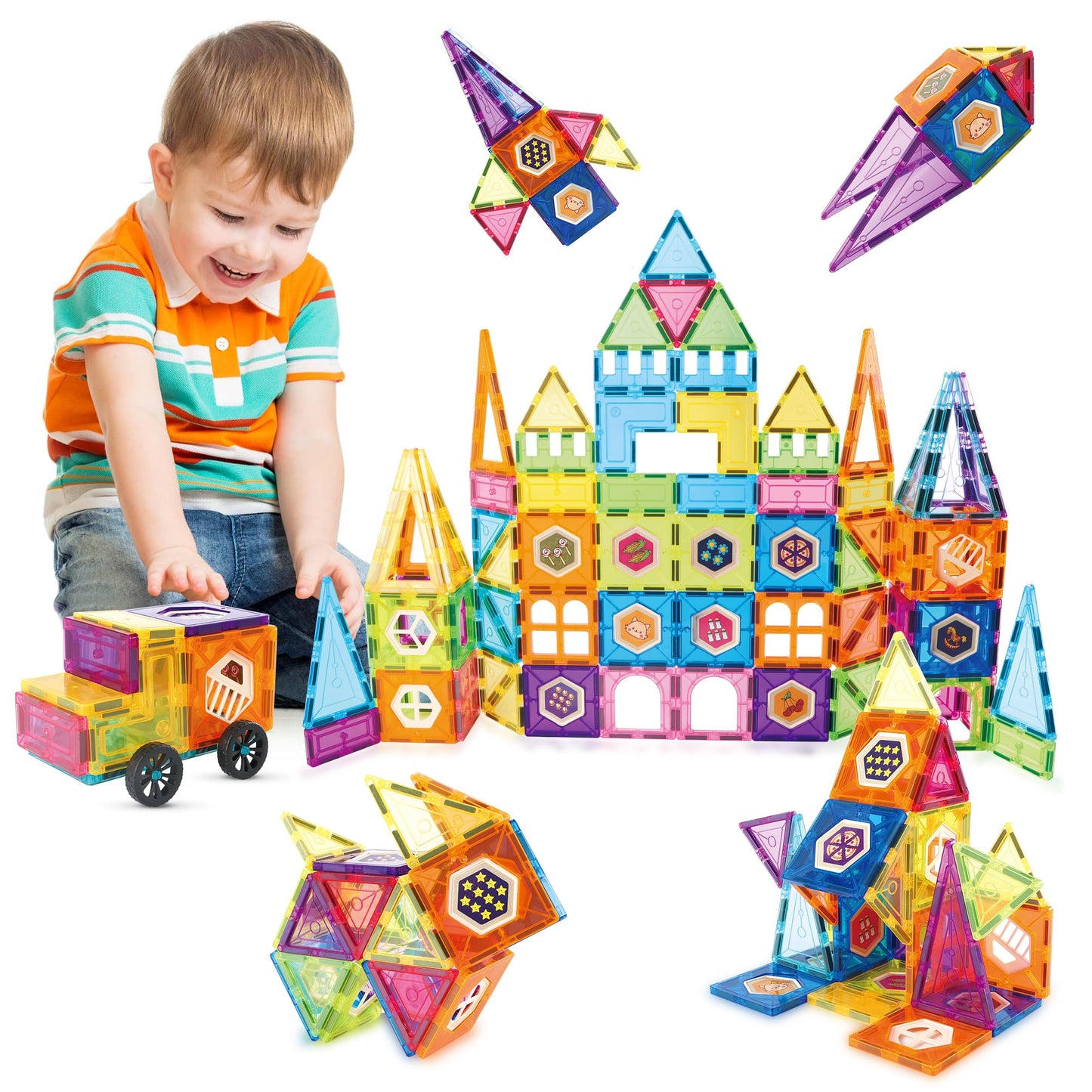 Contixo ST4 Magnetic Tiles - 112 PCs 3D Building Blocks STEM Construction Creativity, Imagination, Recreational, Educational Bui