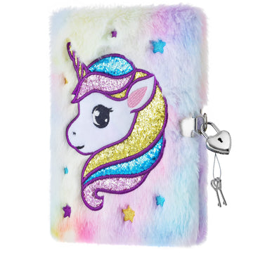 Plush Unicorn Diary - Girls Diary With Lock Notebook Journal For Kids Birthday Christmas Valentine Gift Embroidery Fluzzy Travel School A5 Secret Diary Writing Drawing Notepad With Locks And Keys