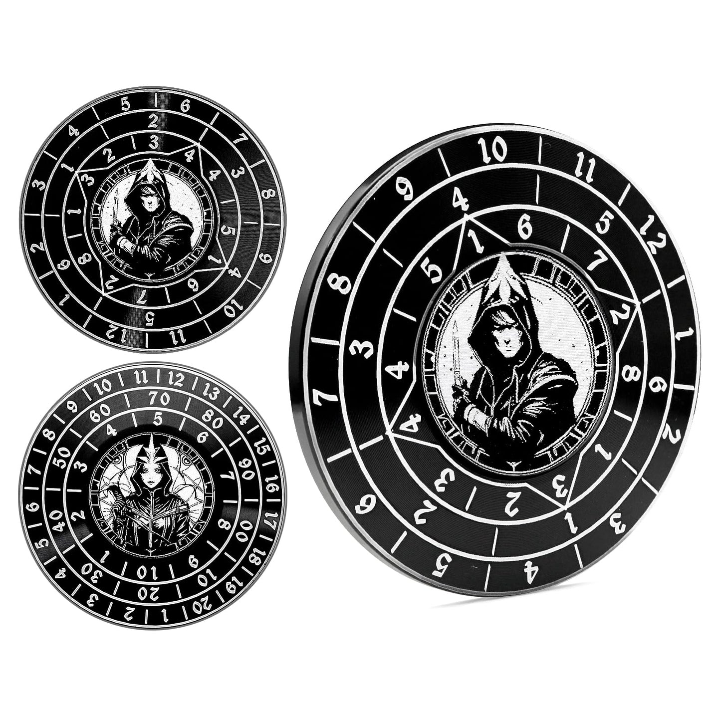 PJOY Spinner Dice 7-in-1 Metal DND Dice Set Built-in D4, D6, D8, D10, D%, D12 and D20 Unique Dice Spinner Rogue Metal D&D Dice f