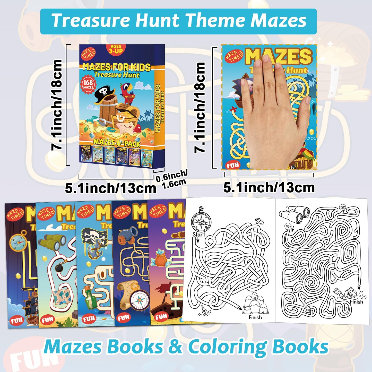 Wiooffen 168 Pages Treasure Hunt Maze Books For Kids Ages 3-8, 6-Pack- 6 Beginner Level Kids Activity Books Busy Books - Treasur