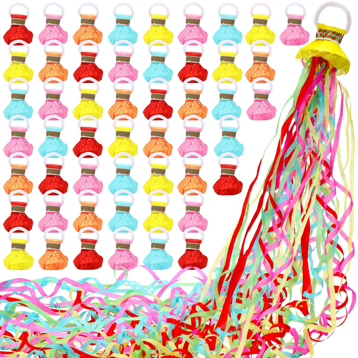 Sratte 100 Pcs Hand Throw Streamers with Colorful Ribbon No Mess Confetti Crackers for Halloween, Wedding, Party, Graduation, Bi