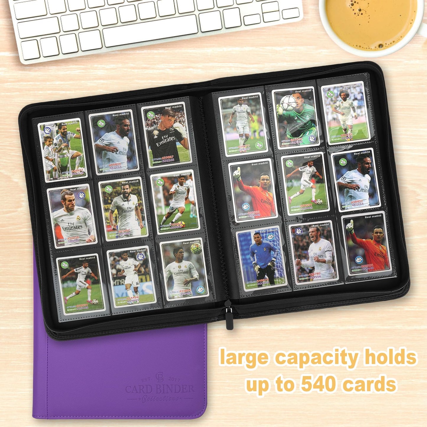 9 Pockets Card Binder enhanced Zip Trading Card Binder 540 Double Sided Pocket PU Collection Binder  Collector Album  Card Folder for MTG  TCG  Business Cards.(Purple)