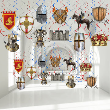 22 Pcs Medieval Knight Birthday Decorations Hanging Swirls Knight Crown Stone Wall Medieval Party Decorations Spiral Renaissance