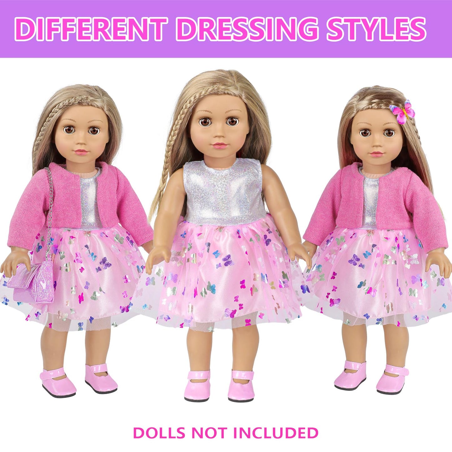 American 18 Inch Doll Makeup Accessories And Clothes,Messenger Bag Set For 18 Inch Doll Include Phone Eye Shadow Lipstick Eyelash Brush Makeup Brush Butterfly Hair Clip And Shoes(No Doll)