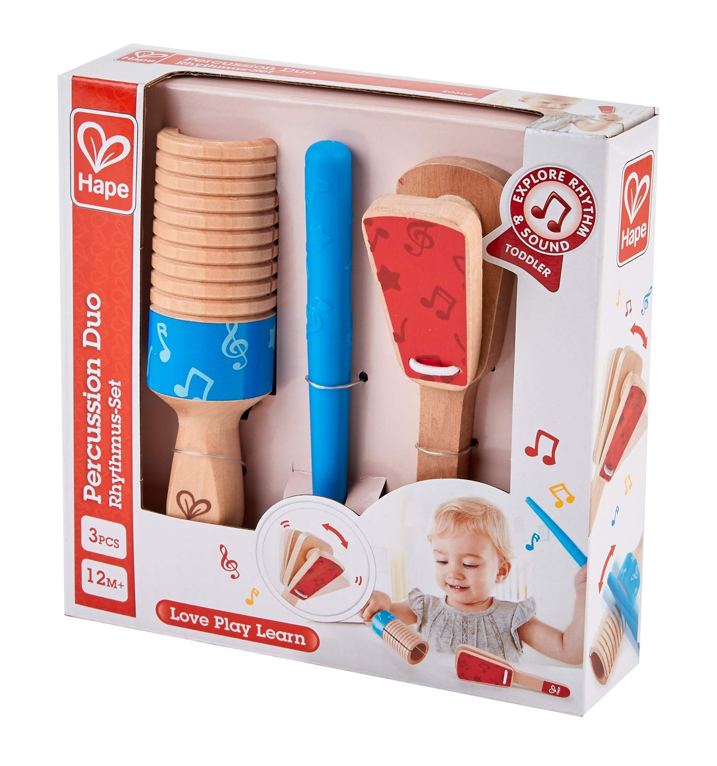 Hape Percussion Duo | Wooden Clapper & Guiro Hand Musical Instrument Toy Set For Toddlers