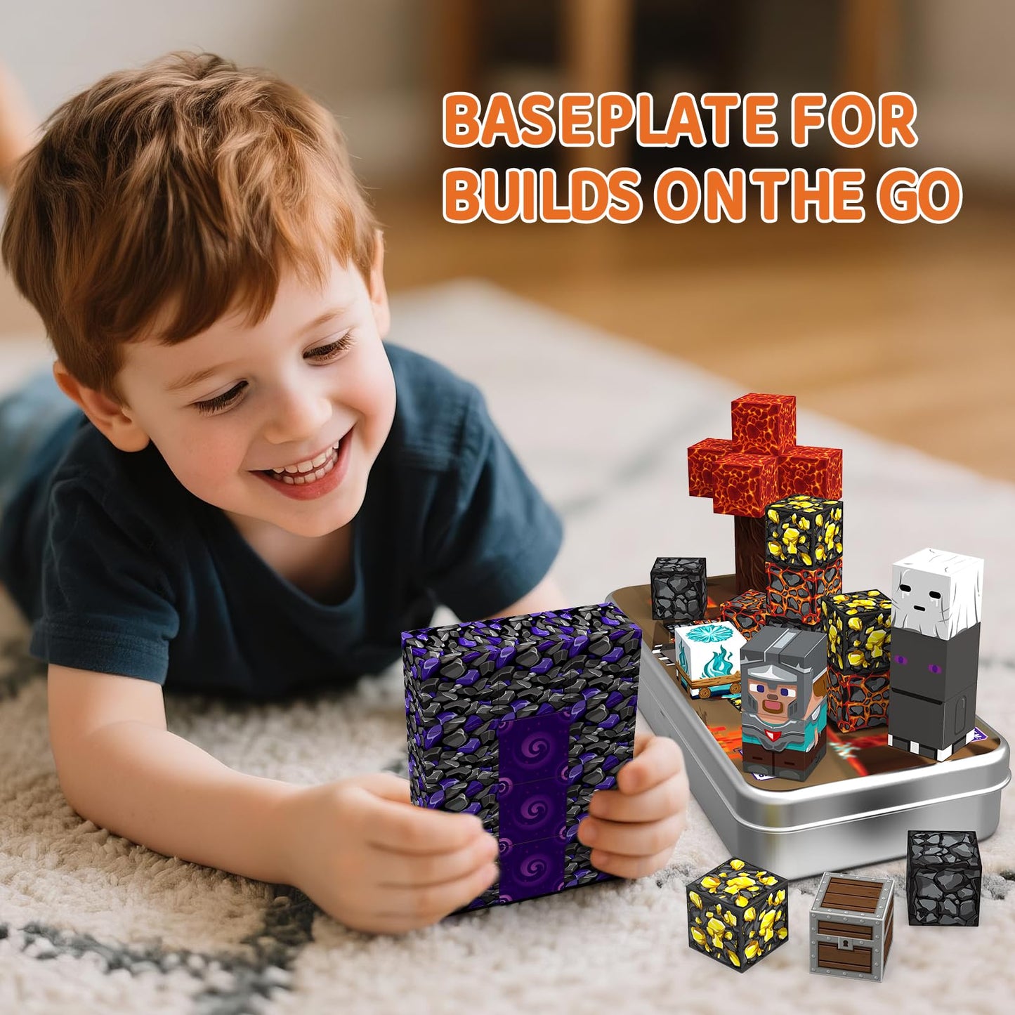 Magnetic Building Blocks Travel Toys, Age 3+ STEM Toy with Portable Tin Compatible with Magnetic Tiles, Ideal for Open Boy Ages