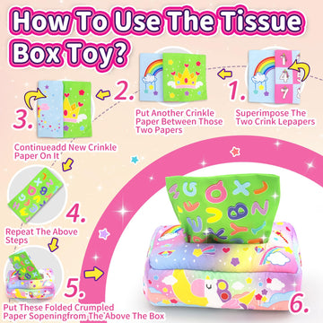 Usrela Baby Toys 6 To 12 Months - Tissue Box Toy, Baby Toys For 6 12 18 Months, Unicorn Tissue Learning Toys With Alphabet Numbe