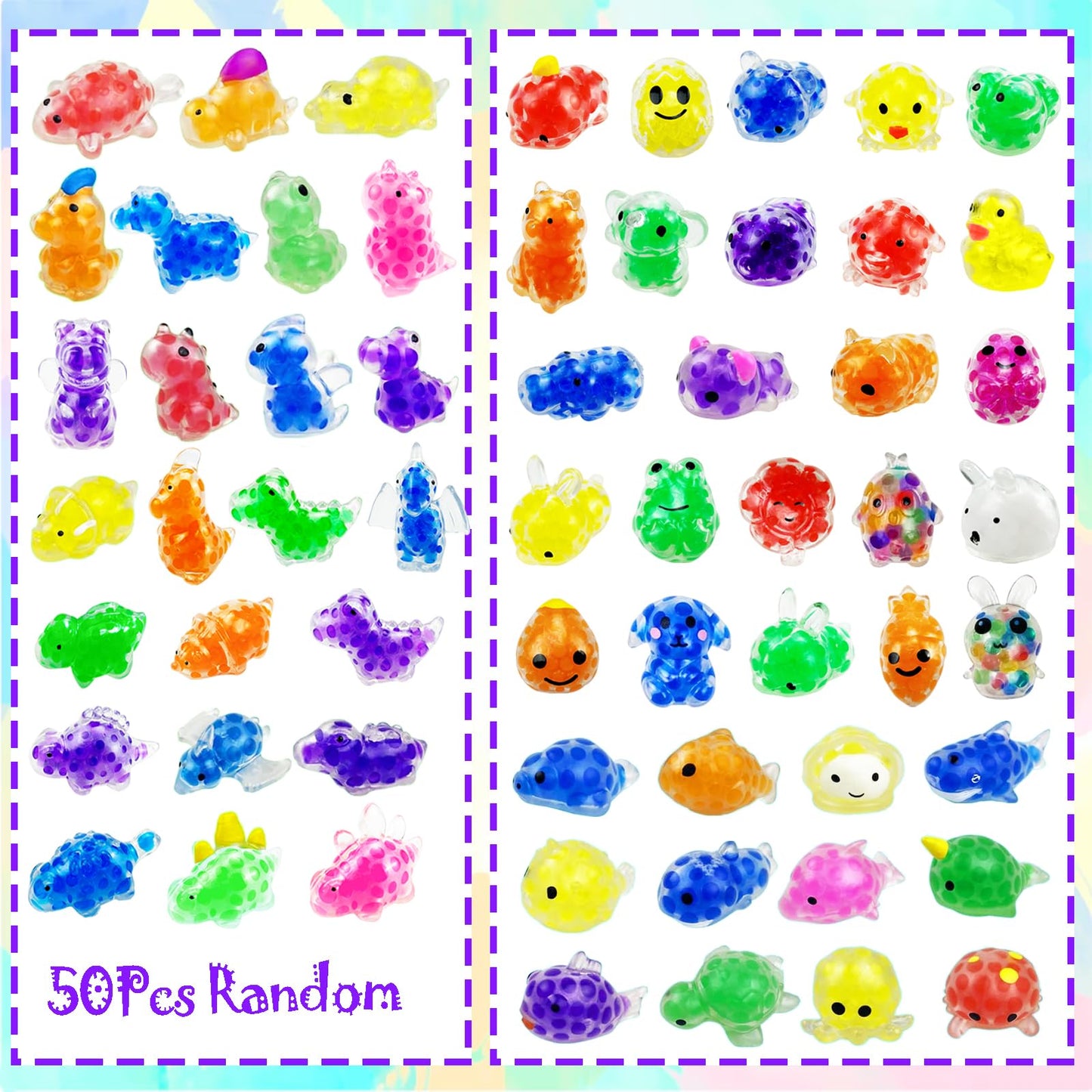 50Pcs Mini Stress Balls, Random Kawaii Squishies Bulk, Classroom Prizes, Party Favors, Birthday Gifts, Goodie Bag Stuffers,Easte
