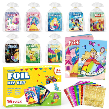 PARTYWIND Party Favors for Kids, 16 Pack Foil Art & Craft Books Bulk for Kids 4-8, Goodie Bag Stuffer & DIY Creative Activity To
