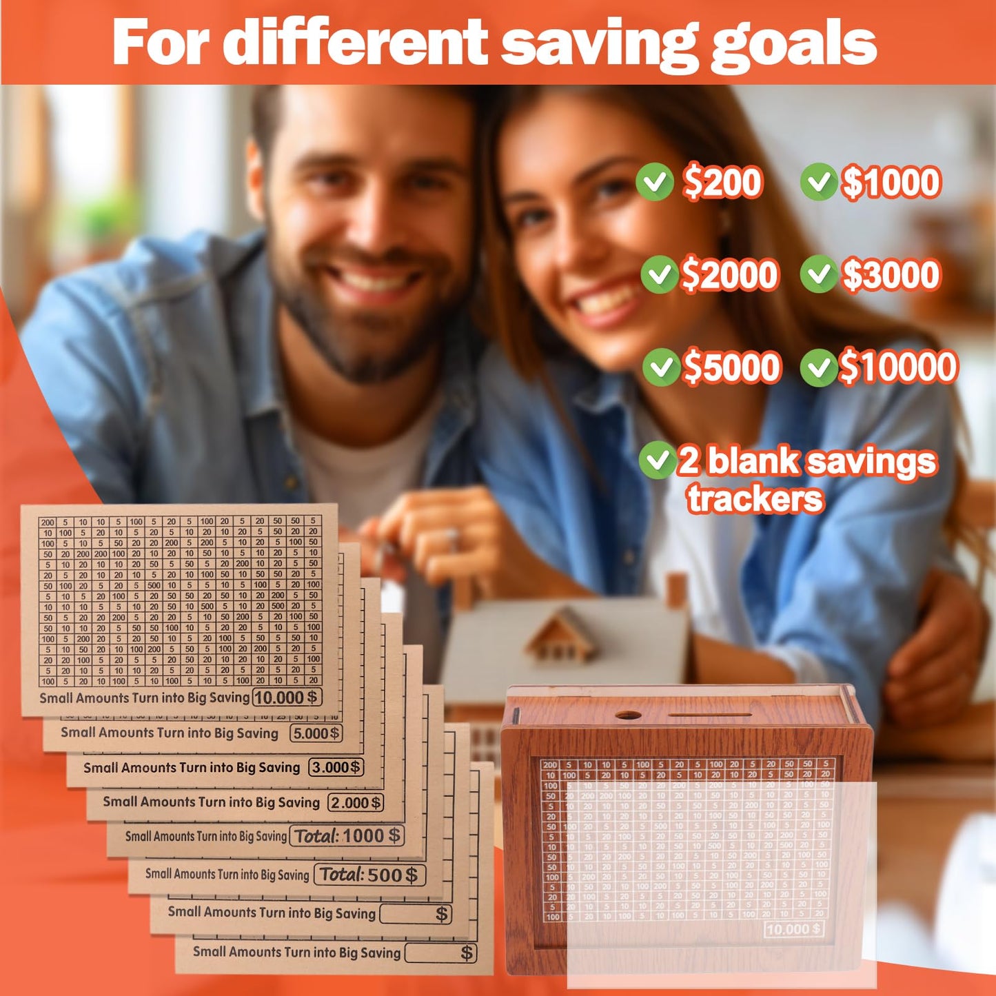 Aiersa 10K Smash Box For Money, 10K Savings Challenge Box, Cash Vault Wooden Money Saving Box For 10000 5000 3000 2000 1000 500 Money Saving,Piggy Money Bank For Adult Cash Savings
