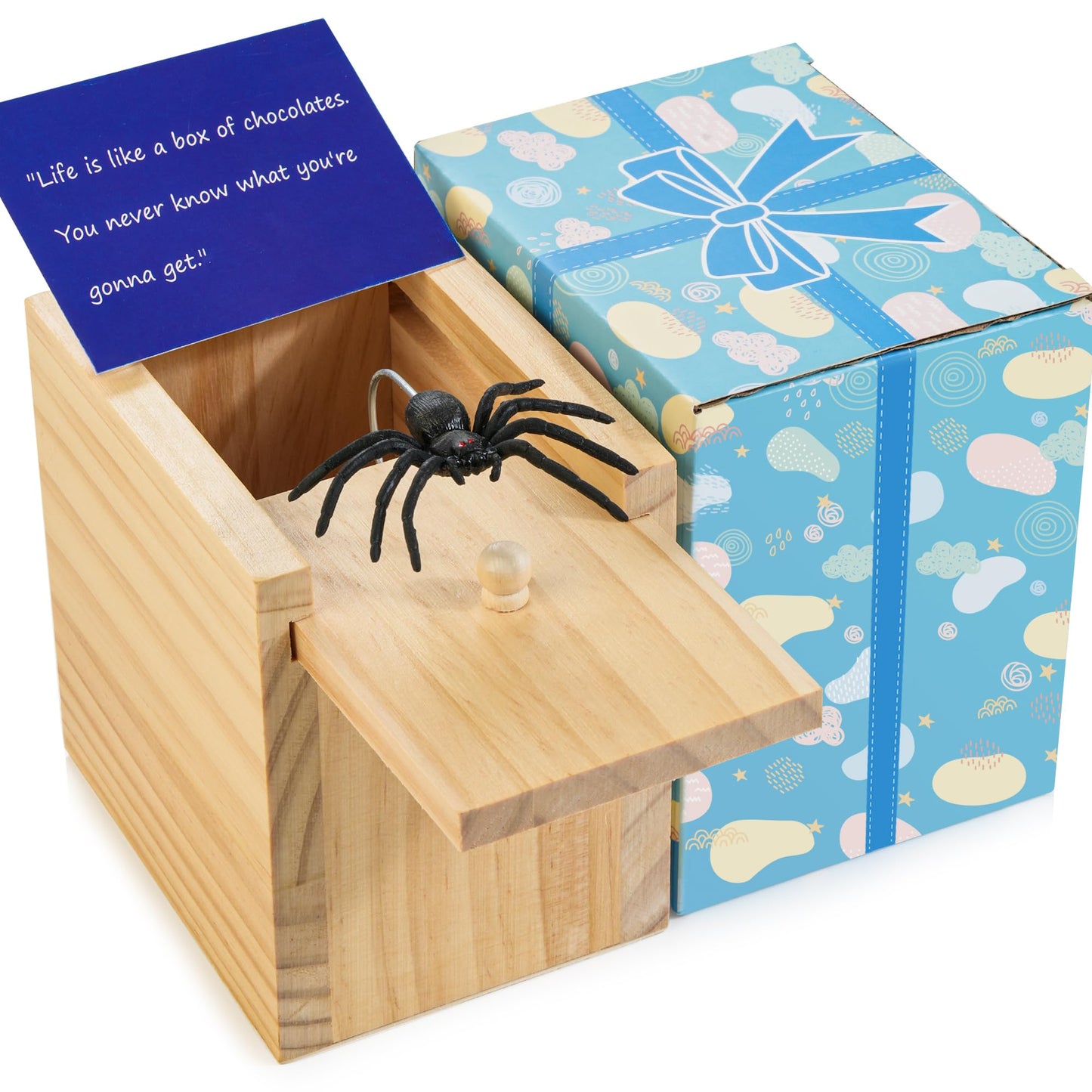 Amawood Spider Prank Box For Kids And Adults, Wooden Surprise Box Gags Gift Practical Joke Toys With Realistic Spider In A Box N