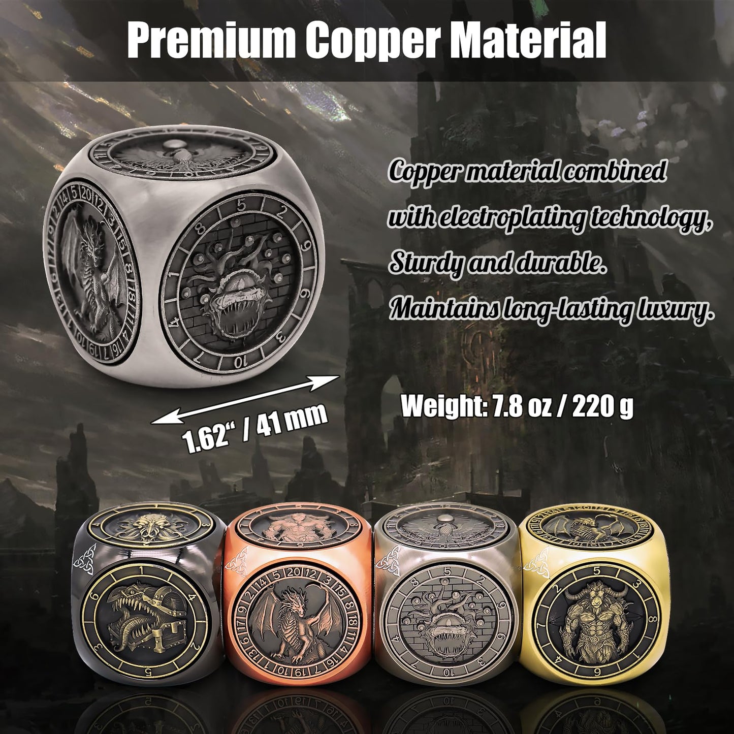 DND Spinner Dice, 7 in 1 Unique Metal Dice Set with 3D Relief for Dungeons and Dragons Gifts, Cool Polyhedral Role Playing Game
