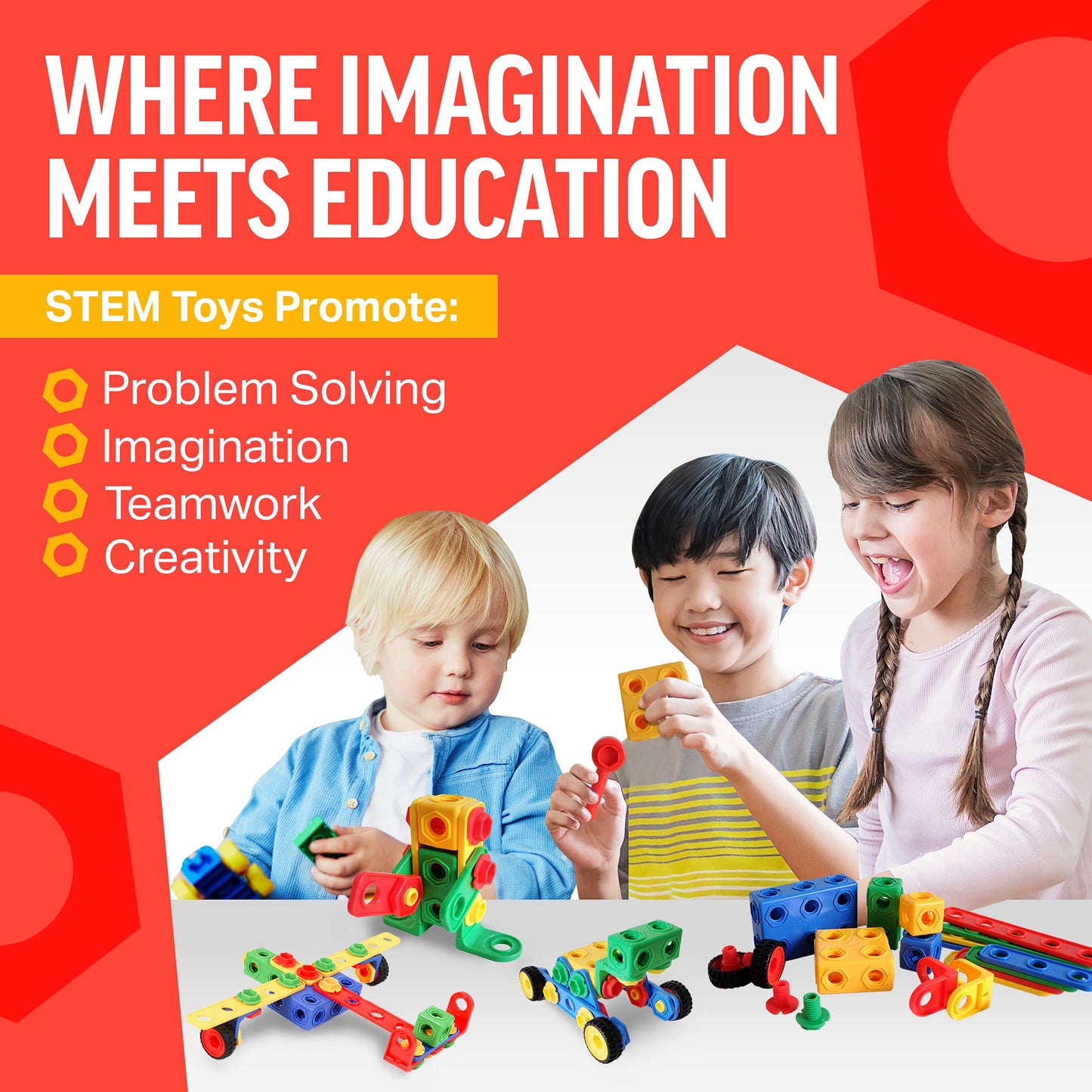 Brickyard Building Blocks Stem Toys - Educational Building Toys For Kids Ages 4-8 With 101 Pieces, Tools, Design Guide And Toy S
