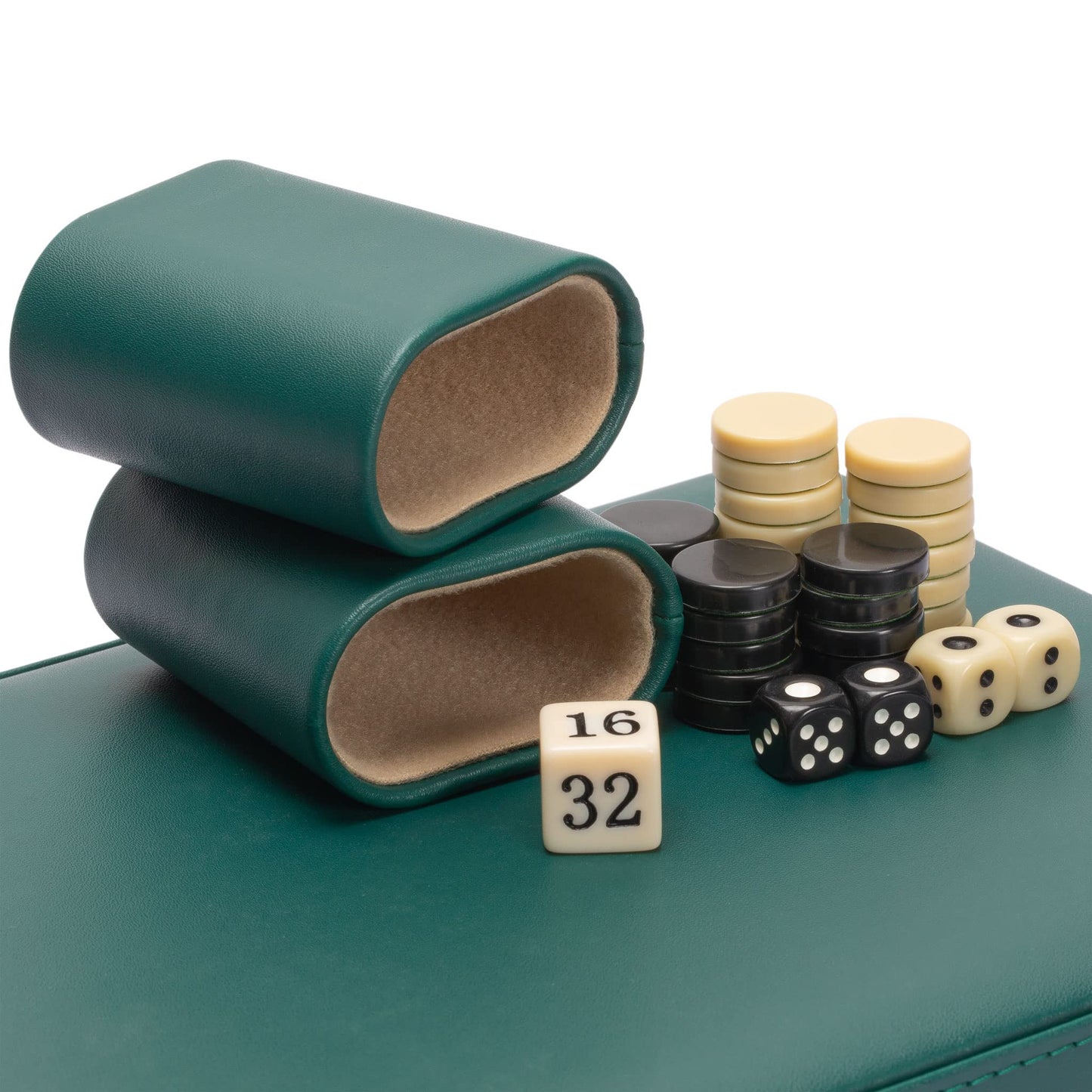 Yellow Mountain Imports Backgammon Mini Game Set - 9-inch Magnetic Checkers in Green Faux Leather Case - Travel Size HZ-BG005-A