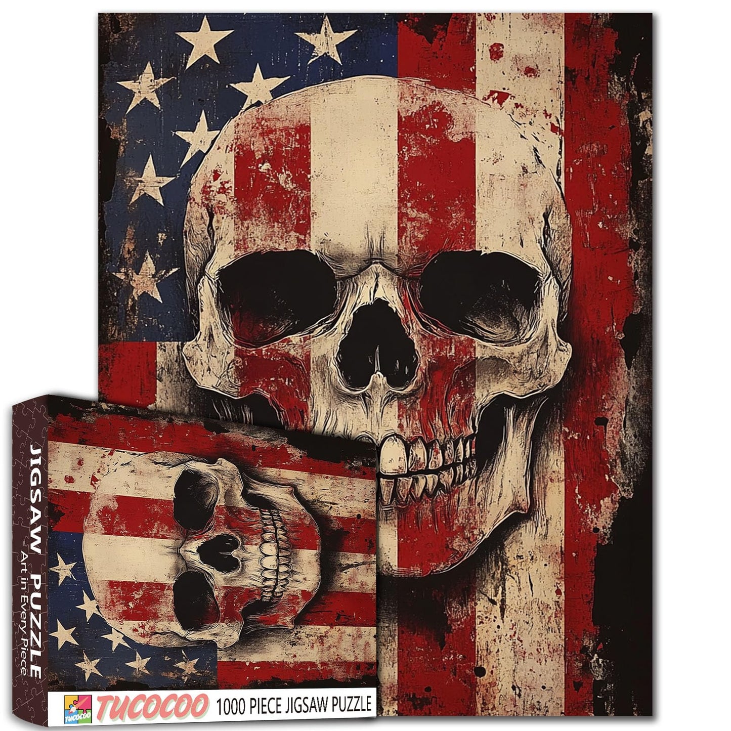Terror Skull Skeleton 1000 Pieces mature-themed Jigsaw Puzzle Graffiti American Flag Perfect for Fun Brain Puzzle Lovers Vibrant Illustrations and Quality Pieces Challenging and Relaxing Great Gift Idea