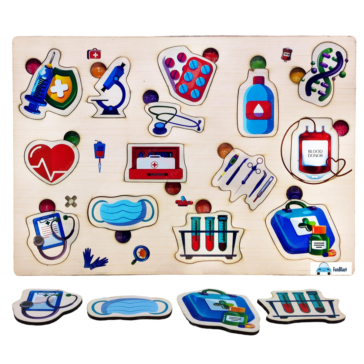 Funblast Wooden Colorful Learning Doctor Kit Puzzle Board For Kids, Educational Learning Wooden Tray (Doctor Kit)