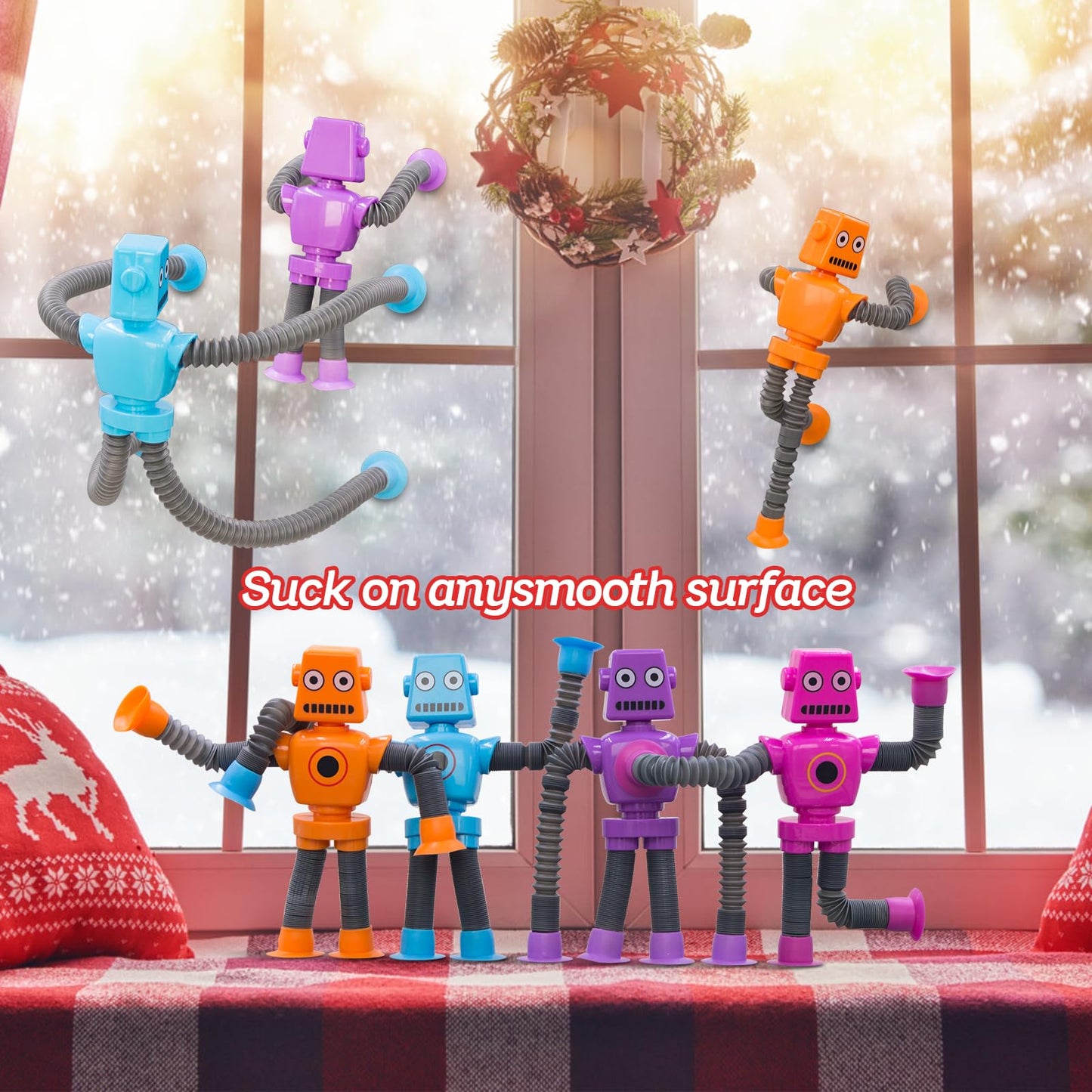 Easter Basket Stuffer Gift, Pop Tubes Robot Fidget Toys For Kids, 2Pack Fidget Pop Telescopic Suction Cup Toy For Stress And Anx