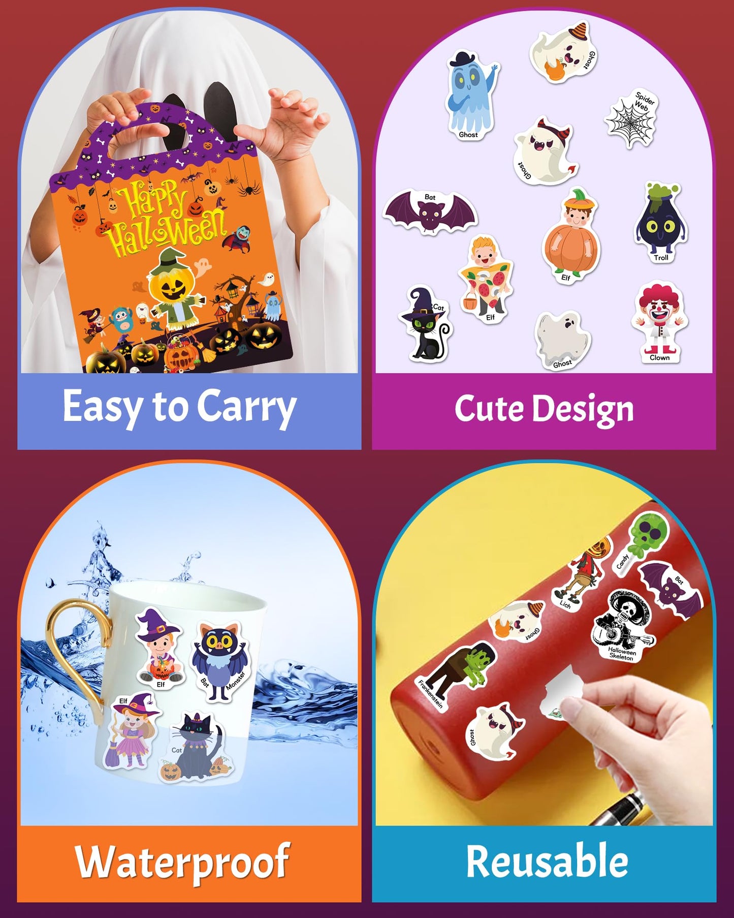 Benresive Reusable Sticker Books For Kids 2-4, Sticker Books For Toddlers 1-3, Toddler Sticker Book Age 2-4, Toddler Travel Toys Activities Crafts Gifts - Halloween Sticker Book