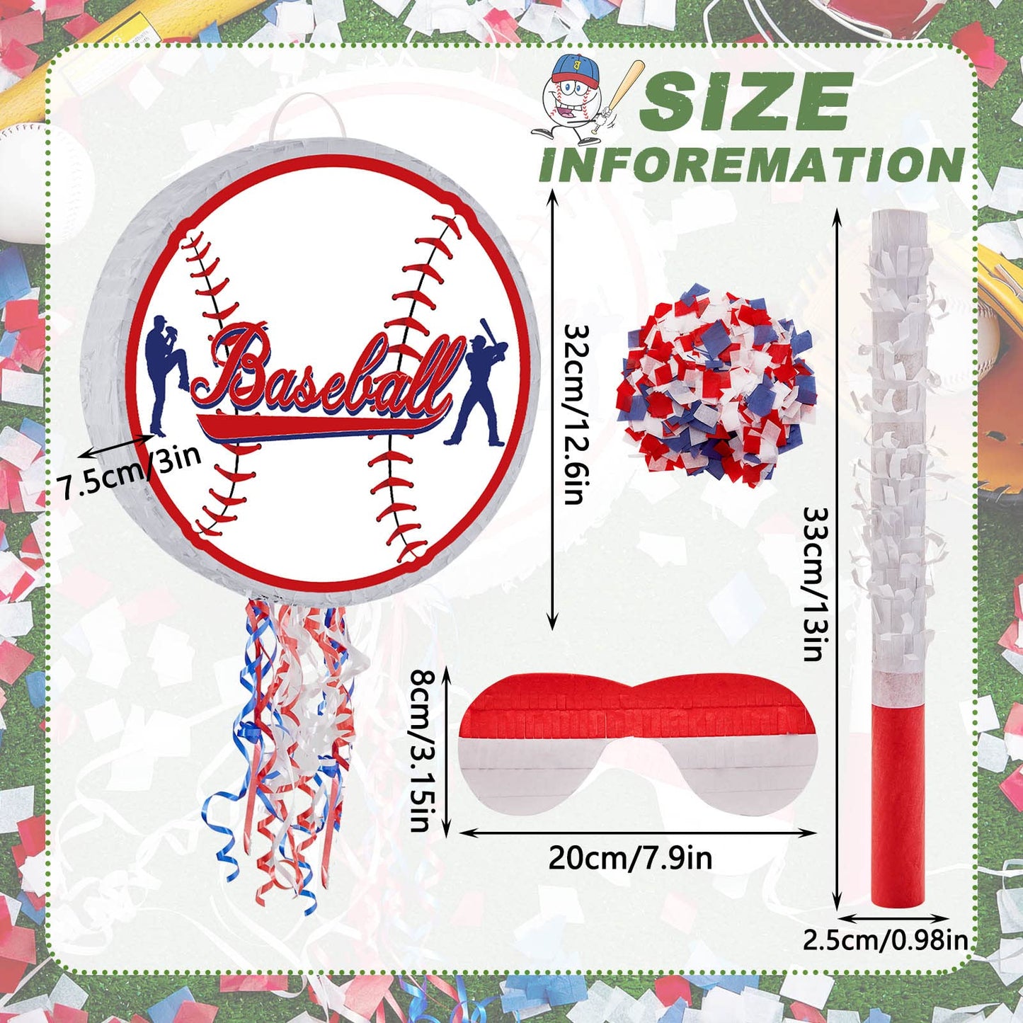 Baseball Piata for Birthday Party Softball Piata with Stick, Blindfold, Confetti for Adults Birthday Baby Shower Sports Party Su