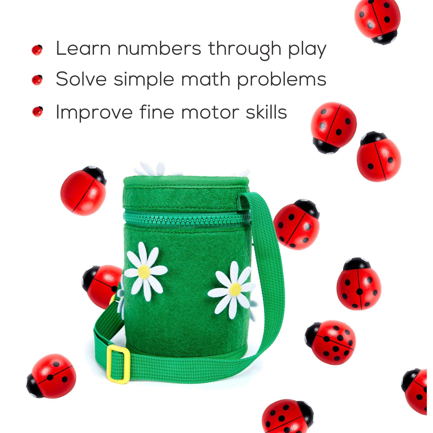 Counting Ladybugs - Montessori Wooden Counting Toy For Girls 3 4 5 Year Old - Ladybug Learning Toys For Toddlers - Preschool Kids Toys For Number Matching, Sorting & Fine Motor Skills - Lady Bug Gifts