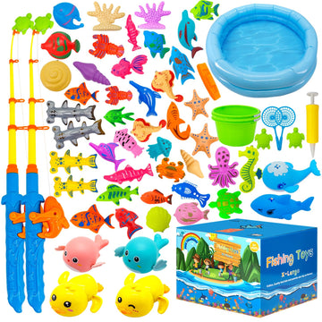 Kiditos 60Pcs Magnetic Fishing Bath Toys Game Set,Swimming Fish Toys For Bathtub,Water Table Bathtub Toys For Toddlers Kids Age