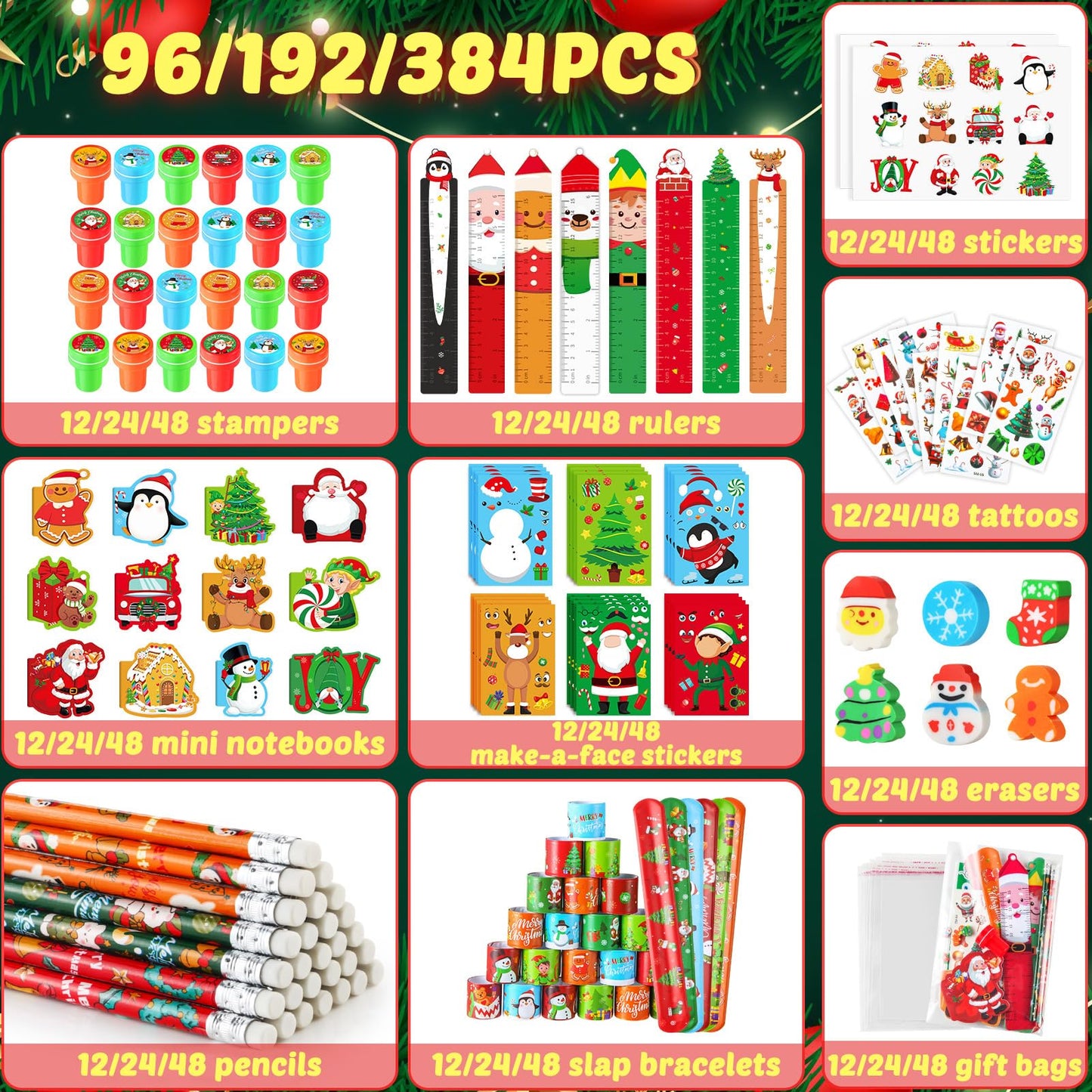 BenLouis Christmas School Stationery Set Party Favors Xmas Classroom Gift Prizes Bulk for Students Kids Holiday Stockings Pinata