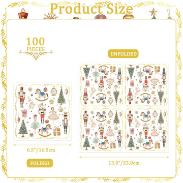 100Pcs Christmas Paper Napkins Nutcracker Disposable 2-Ply Napkins with Ballerinas, Christmas Trees, Horses Design for Bathroom,