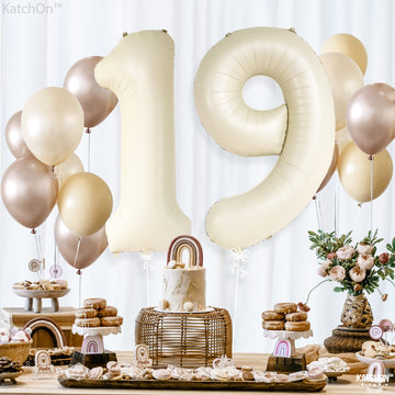 Katchon, Cream 19 Balloon Number - Huge, 40 Inch | 19 Balloons, 19Th Birthday Decorations | 19 White Balloons, 19 Birthday Decorations | 19 Cream Balloon | 19 Birthday Balloons | Number 19 Balloons