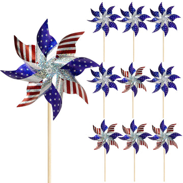 HOOSUN 10 Pcs American Flag Patriotic Pinwheels Fourth of July Decor Outdoor, Garden Wind Spinners Patriotic Decor Independence 