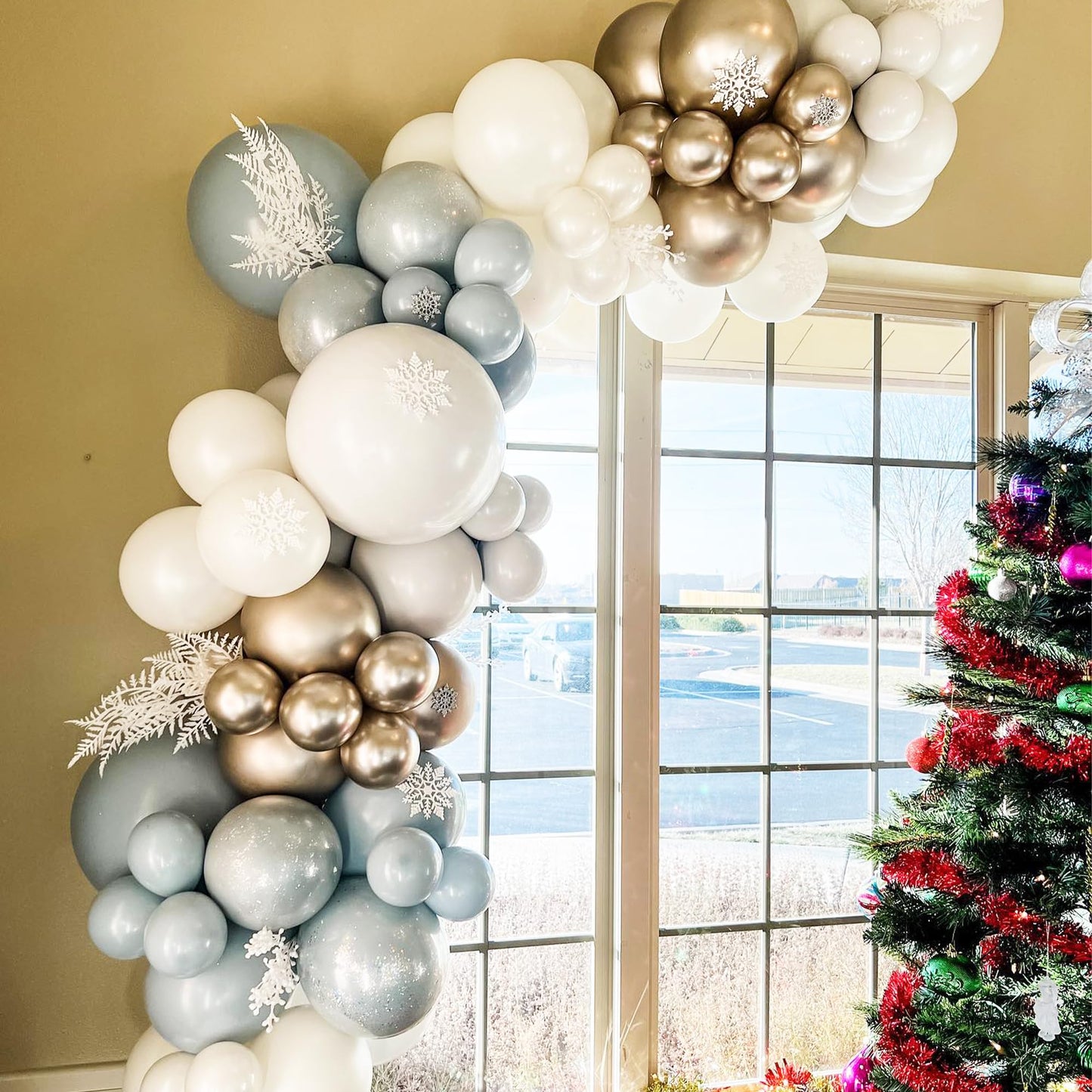 173 Pcs Winter Wonderland Balloons Garland Kit With Haze Blue White Grey Snowflake Balloons For Onederland Baby Shower Birthday