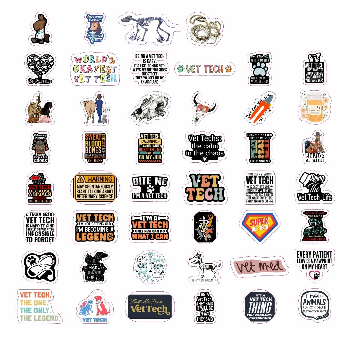 Bulbacraft 100Pcs Funny Vet Tech Stickers, Veterinary Technician Decals - Vet Tech Gifts Bulk, Gifts For Vet Techs, Veterinary T
