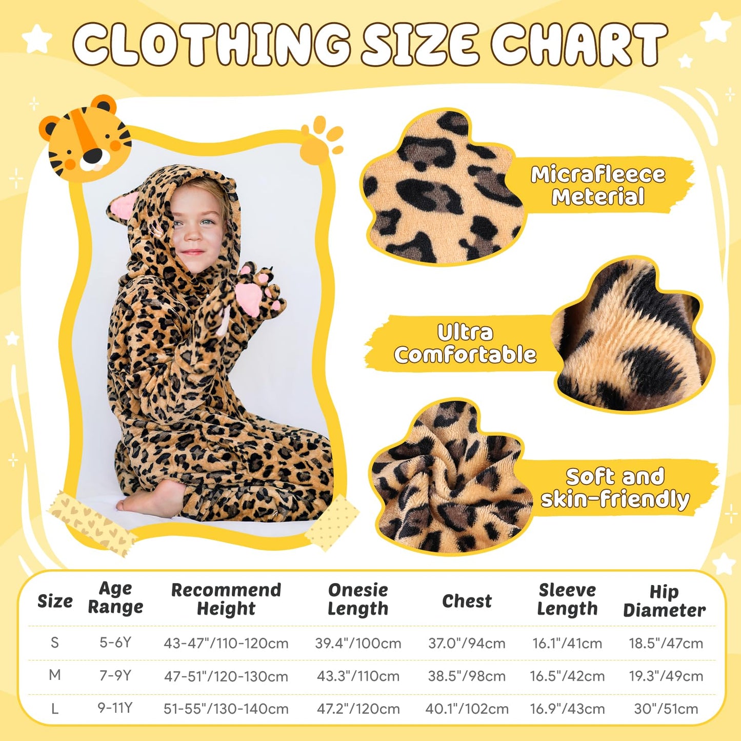Giftinbox Cheetah Costume Kids, Zip-Up Hooded Onesie Cheetah Girls Costume, Cat Costume For Girls Dress Up, Halloween Animal Costumes For Kids 5 6 7 8 9 10