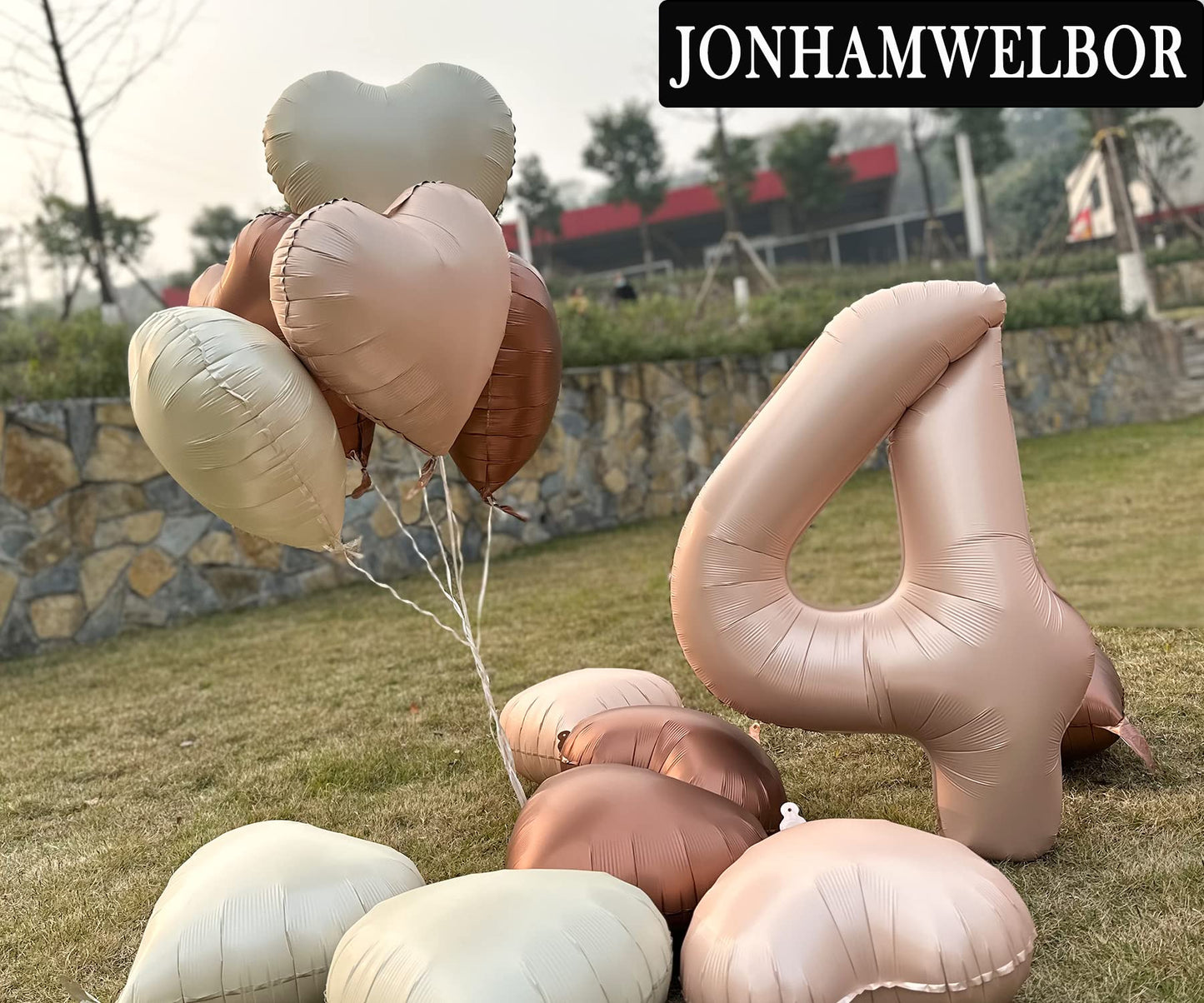 Jonhamwelbor 40 inch Caramel Number 4 Balloon Retro Large Big Giant Jumbo Foil Helium Mylar Number Balloon with Heart Balloons f