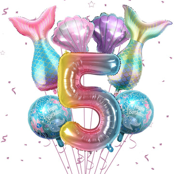 5Th Mermaid Birthday Decorations,Little Mermaid Party Decoration Mermaid Balloons Kit Sea Balloon Mermaid Foil Balloon Mermaid Tail Balloons For Girls Mermaid Party Baby Shower