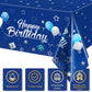 Navy Blue Party Supplies Stars Happy Birthday Tablecloths Starry Confetti Table Covers For Kids Birthday Party Decor(Navy Blue A